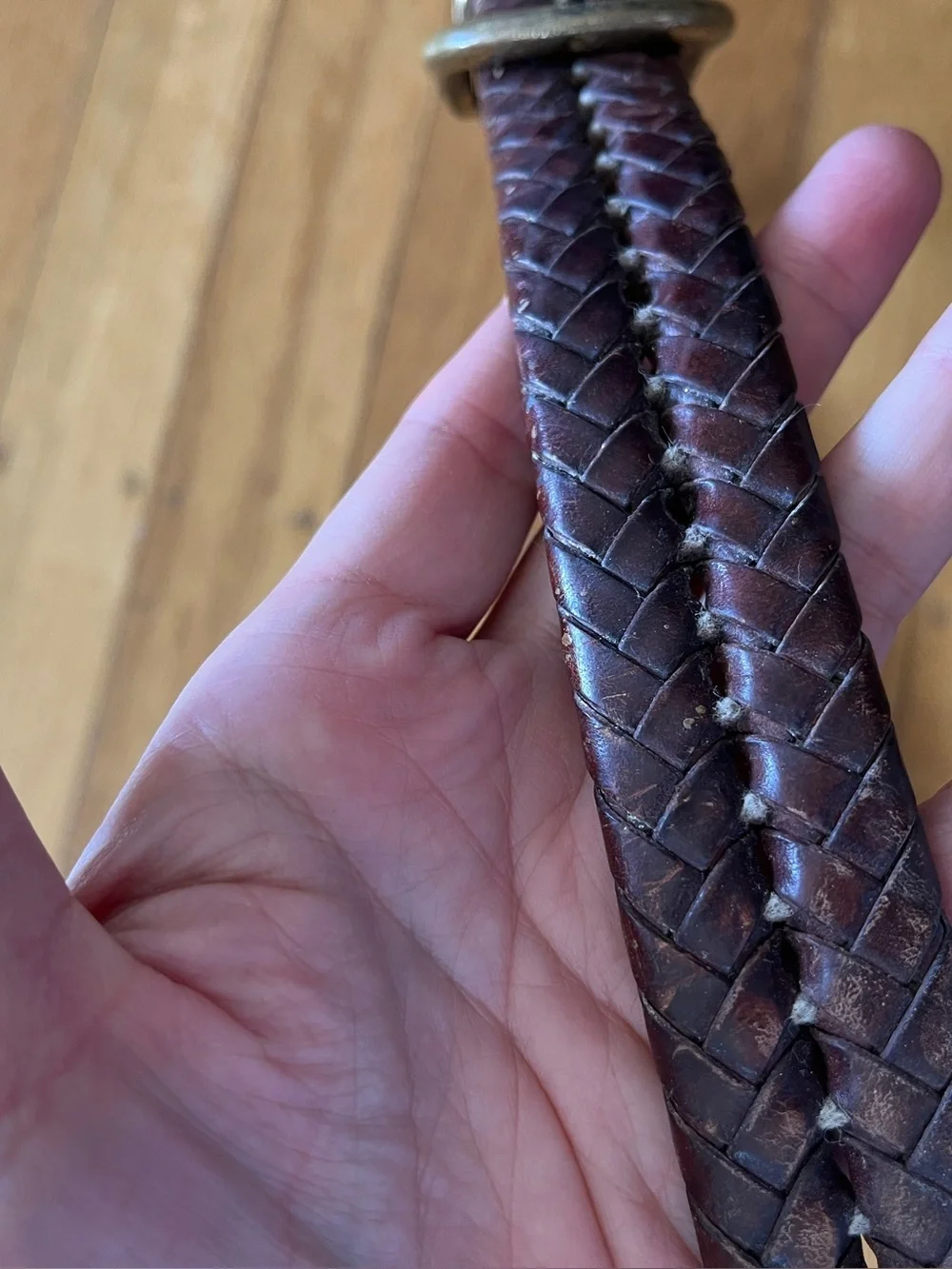 Vintage COACH Woven braided Leather Belt Brown Brass Buckle perfect patina 34 85